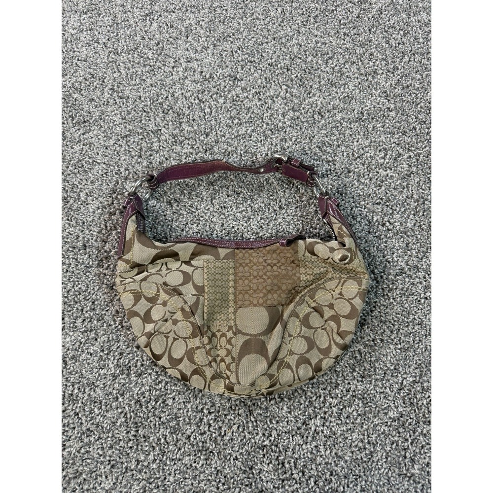 Vintage Y2K Coach SoHo Signature Patchwork Small Hobo Bag Brown & Burgundy